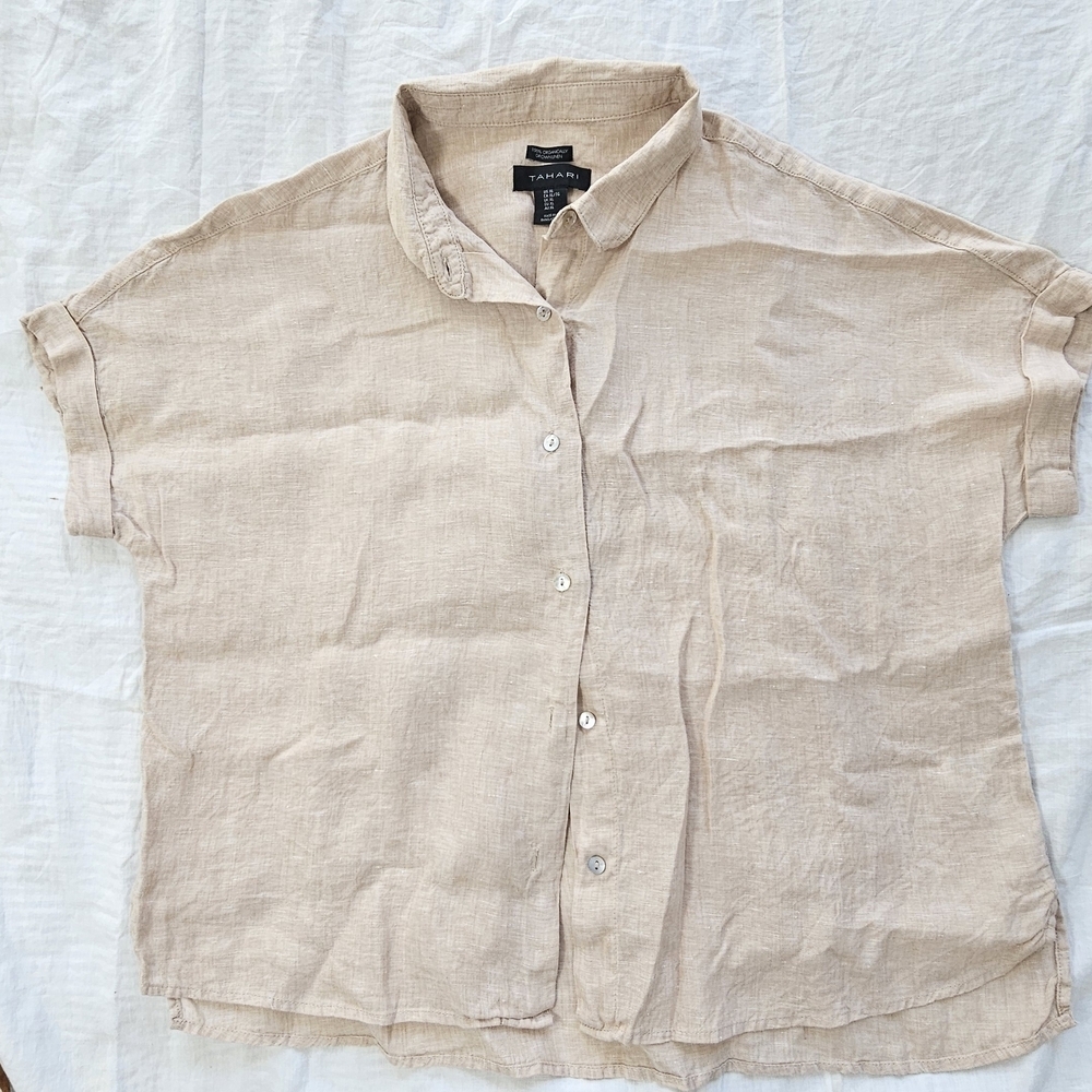 Tan Short Sleeve Button-Up Shirt